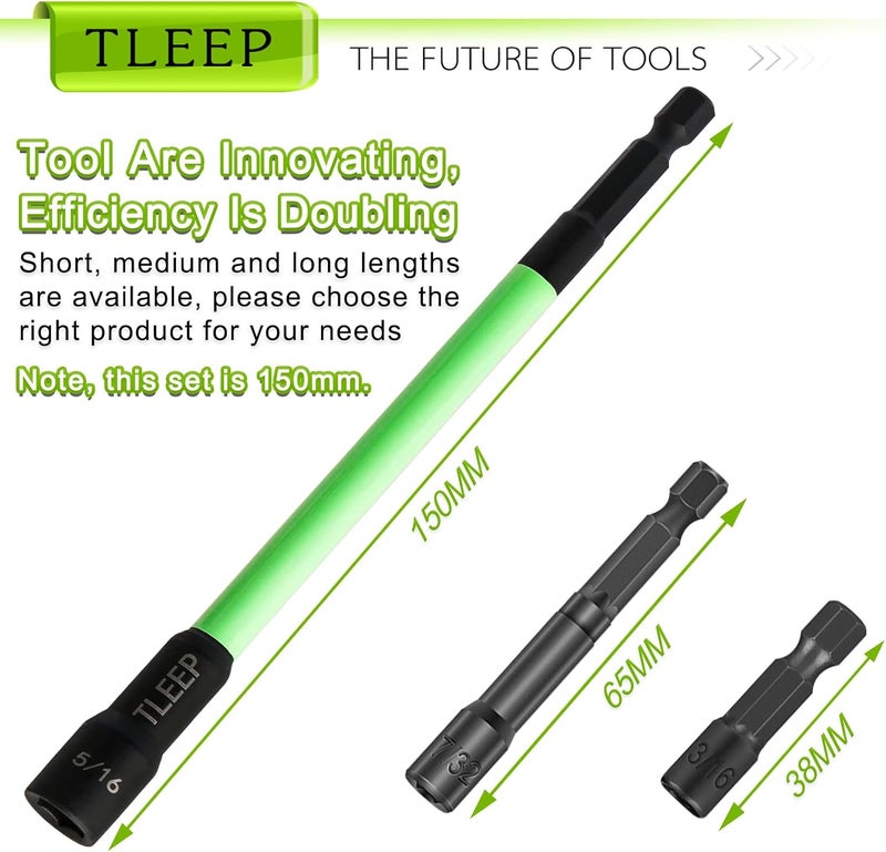 TLEEP 150MM 5/16" Magnetic Power Nut Driver Set for Impact Drill, 1/4" Hex Head Drill Bit Set SAE Screwdriver Socket Set, Chrome Vanadium Steel Quick Change Chuck Socket Wrench Nut Setters - Image 2
